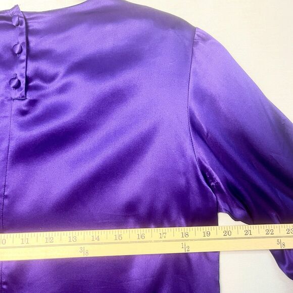 VTG The Limited y2k Purple Silk High Neck Button Back Blouse Long Sleeve Medium - Picture 8 of 8